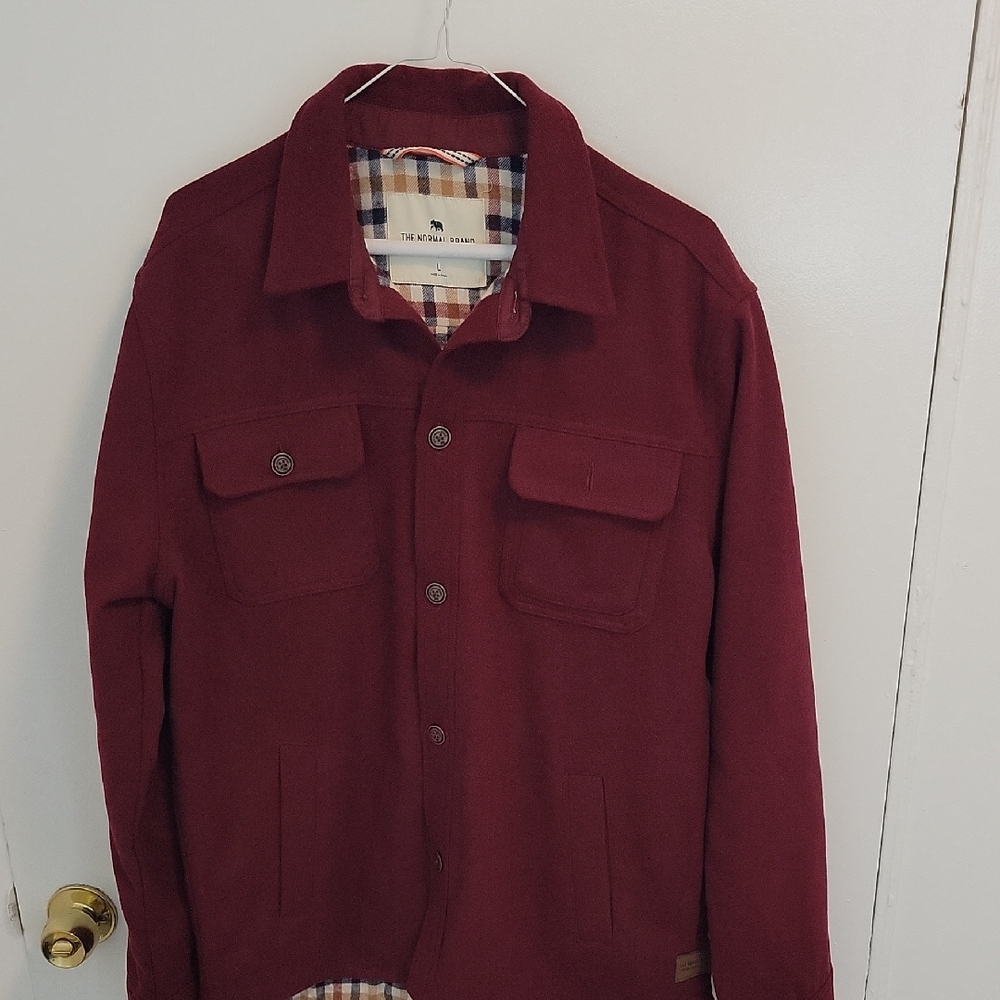 The Normal Brand Men's Burgundy Shirt Jacket with Plaid Lining